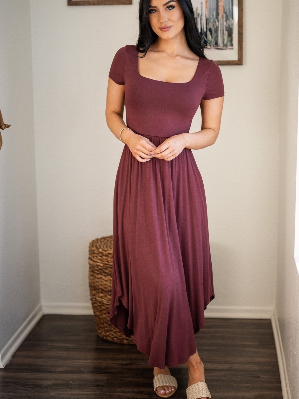 Sozy. Emma. Mauve High-Low Square Neck Maxi Dress